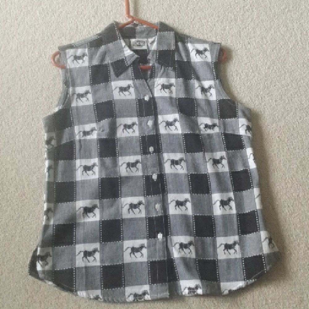 Ladies Black and Gray Checkered Sleeveless Shirt